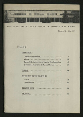 Boletin del Centro de calculo de la Universidad de Madrid br. 16(1971)