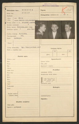 Sobotka, Josip, 31.5.1910. Policijski karton