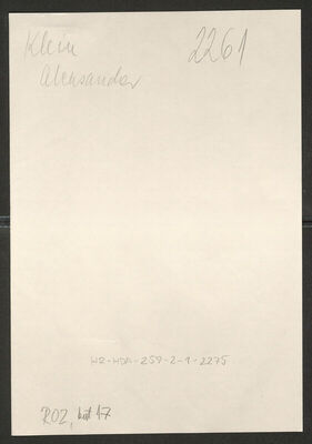 Klein, Aleksandar, 2.5.1898. Policijski karton