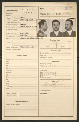 Šljivić, Ahmed, 20.2.1897. Policijski karton