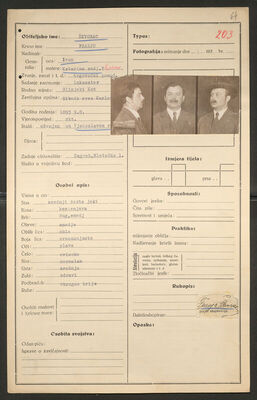 Škvorac, Franjo, 9.8.1893. Policijski karton