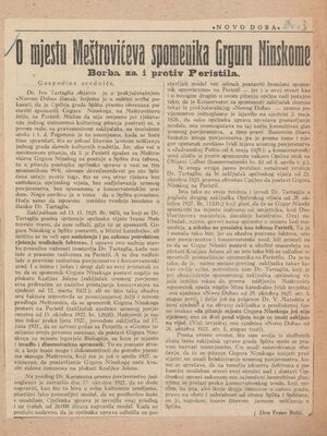 O mjestu Meštrovićeva spomenika Grguru Ninskome