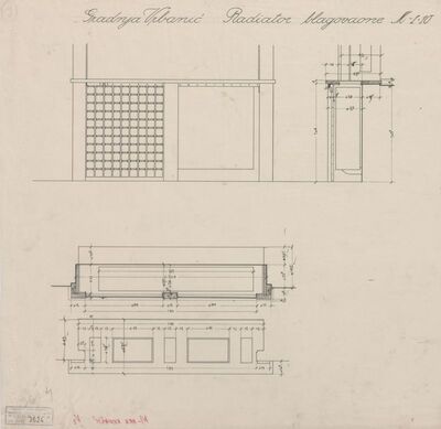Vila Vrbanić, radijator blagovaonica: 1. pogled, 2. presjek, 3. tlocrt
