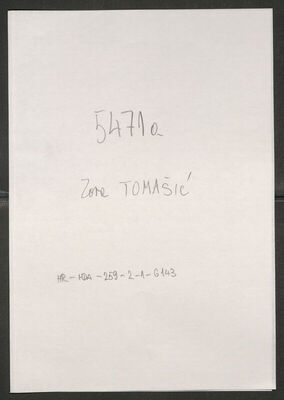 Tomašić, Zora, 11.7.1911. Policijski karton