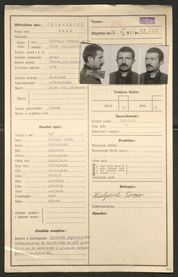 Pešaljević, Tomo, 14.10.1904. Policijski karton