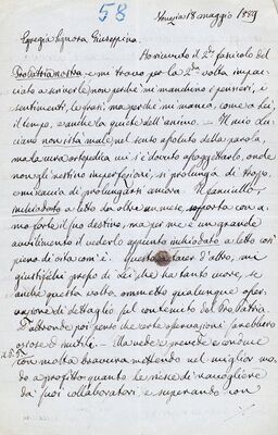 Anno = Godina 1889. Lettere di Tomaso Luciani = Pisma Tomasa Lucianija, numerirana rukom, s plavom olovkom, brojevi