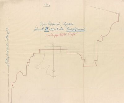 Uglovnica Rudović, projekt nadogradnje trećeg kata i mansarde te preoblikovanje pročelja, glavni vijenac/detalj