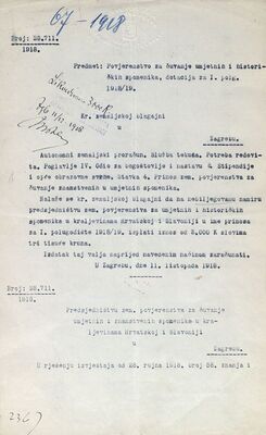 Dotacija za prvo polugodište 1918./1919. godine