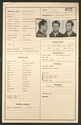 Schener, Valter, 19.5.1914. Policijski karton