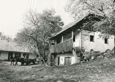 Brlog Ozaljski (Kamanje) - Tradicijska kuća, ulazno i zabatno pročelje