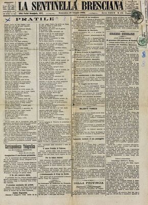 Pratile, poesia di Demetrio Andrei nella Sentinella Bresciana = Pratile, pjesma Demetrija Andreija objavljena u Sentinella Bresciana, Anno = Godina 34, N. 175, od 26. 06.1892.
