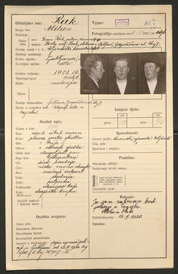 Rak, Milan, 26.8.1901. Policijski karton