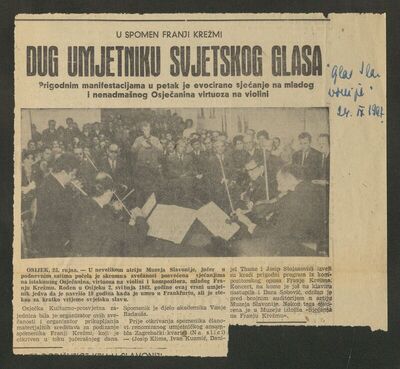 Dug umjetniku svjetskog glasa. Glas Slavonije, 1967.