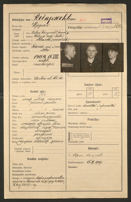Reinprecht, Stjepan, 15.8.1909. Policijski karton