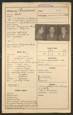 Simonović, Kosta, 24.12.1904. Policijski karton