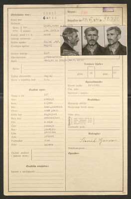 Simić, Gavro, 1887. Policijski karton