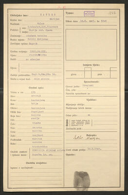 Satler, Marijan, 24.3.1922. Policijski karton