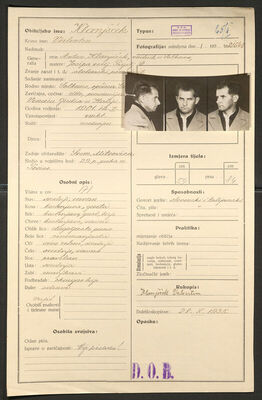 Klanjćek, Valentin, 12.1.1901. Policijski karton