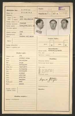 Singer, Sigmund, 1905. Policijski karton