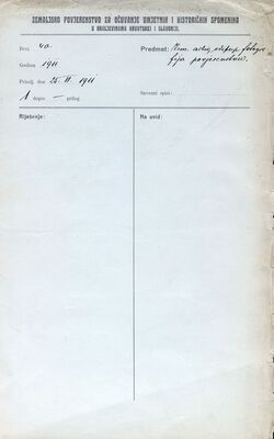 Odgovor na zamolbu Zemaljskog povjerenstva za ustupanje fotoarhiva iz 1896. za Milenijsku izložbu u Budimpešti