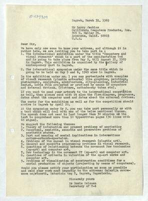 Pismo Boris Kelemen, za: Larry Jenkins (California Computer Products, Inc., Anaheim, Kalifornija, SAD)