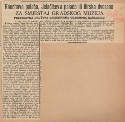 Rauchova palača, Jelačićeva palača ili ilirska dvorana za smještaj gradskog muzeja