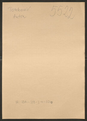 Tonković, Anton, 28.7.1923. Policijski karton