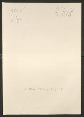 Kovačević, Julija, 3.9.1921. Policijski karton