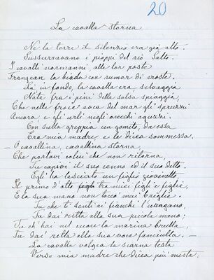 La cavalla storna, poesia di Giovanni Pascoli = Pjegava kobila, rukopis