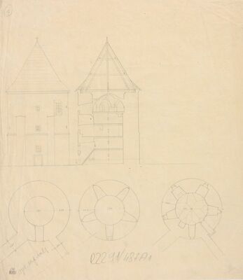 Kaptol/sjeverozapadna kula, tlocrti i presjeci