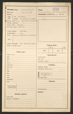 Rosandić, Velimir, 6.10.1885. Policijski karton