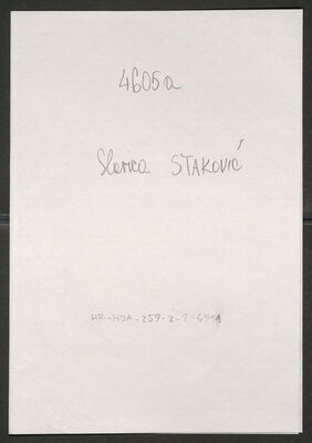 Stanković, Slavica, 1905. Policijski karton