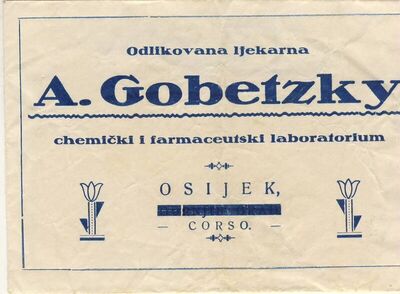 Kuverta, Odlikovana ljekarna A. Gobetzky, chemički i farmaceutski laboratorium, Osijek