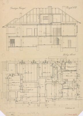 Vila Frangeš, presjek/C-D/tlocrt