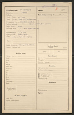 Stanisavljević, Marinko, 13.5.1909. Policijski karton