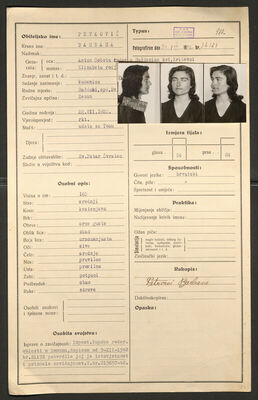 Petković, Barbara, 22.7.1922. Policijski karton