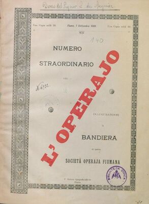 Numero straordinario del L'Operajo : inaugurandosi la bandiera di questa Societa operaia