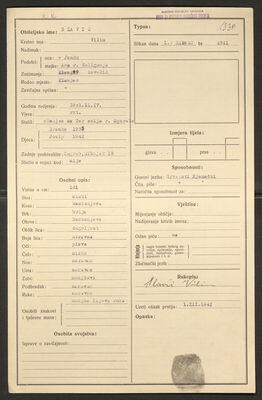 Slavić, Vilim, 11.4.1901. Policijski karton