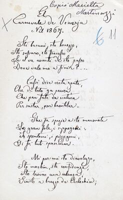 El Carneval de Venezia nel 1867 = Poklade u Veneciji 1867., u potpisu