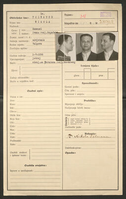 Tolnauer, Nikola, 1.5.1898. Policijski karton