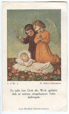 Dva anđela u molitvi uz novorođenoga Isusa prema slici Hansa Huber-Sulzemoosa