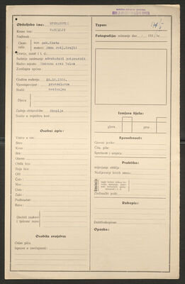 Stevanović, Vasilije, 28.10.1904. Policijski karton