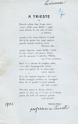 A Trieste = U Trstu (Conservare = sačuvati ), poesia di Giacomo Braun = pjesma profesora Giacoma Brauna, 1900.