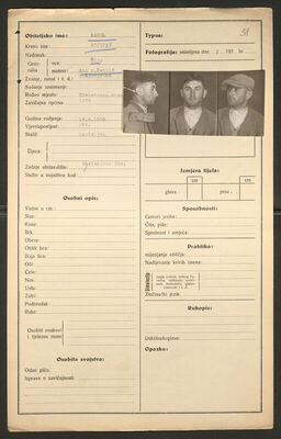 Sabol, Stjepan, 18.8.1909. Policijski karton