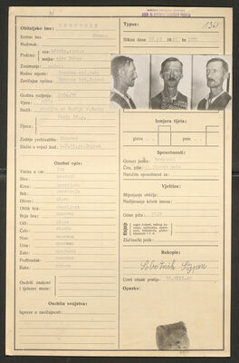 Sobotnik, Stevan, 1894. Policijski karton