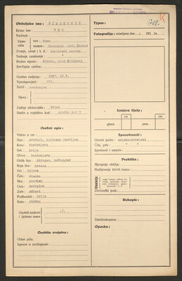 Šimeković, Vid, 19.5.1907. Policijski karton