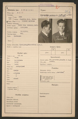 Strmecki, Maks, 30.5.1908. Policijski karton