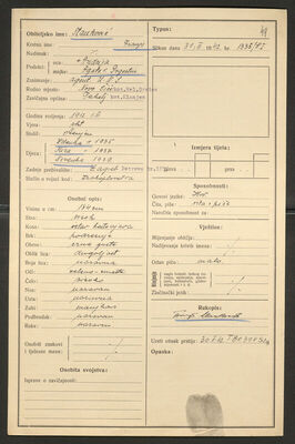 Stanković, Franjo, 1.4.1912. Policijski karton