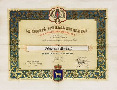 La societa operaja Dignanese = Vodnjansko radničko društvo, presavijena povelja