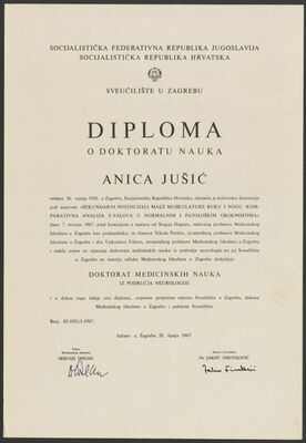 Diploma o doktoratu nauka Anice Jušić